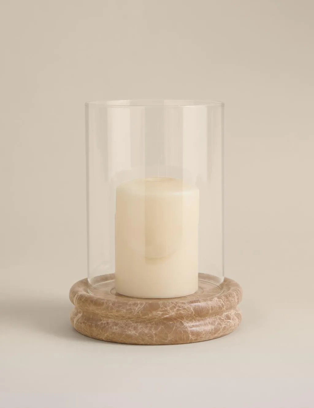 M&S Marble Hurricane Candle Holder Natural