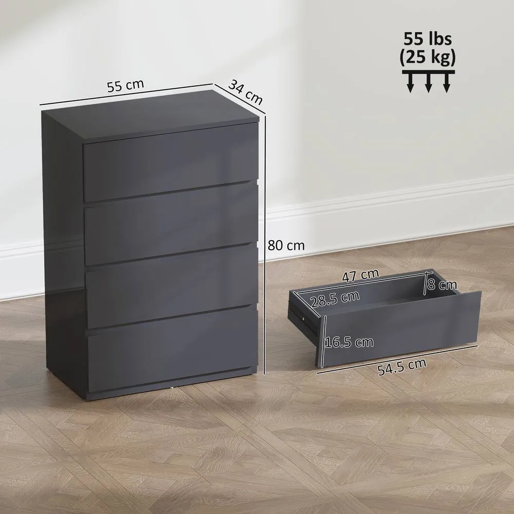 HOMCOM Bedroom Chest of Drawers, High Gloss 4 Drawers Dresser, Grey 3