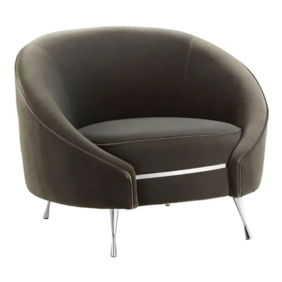 Intercrus Lounge Chaise Armchair In Grey Velvet