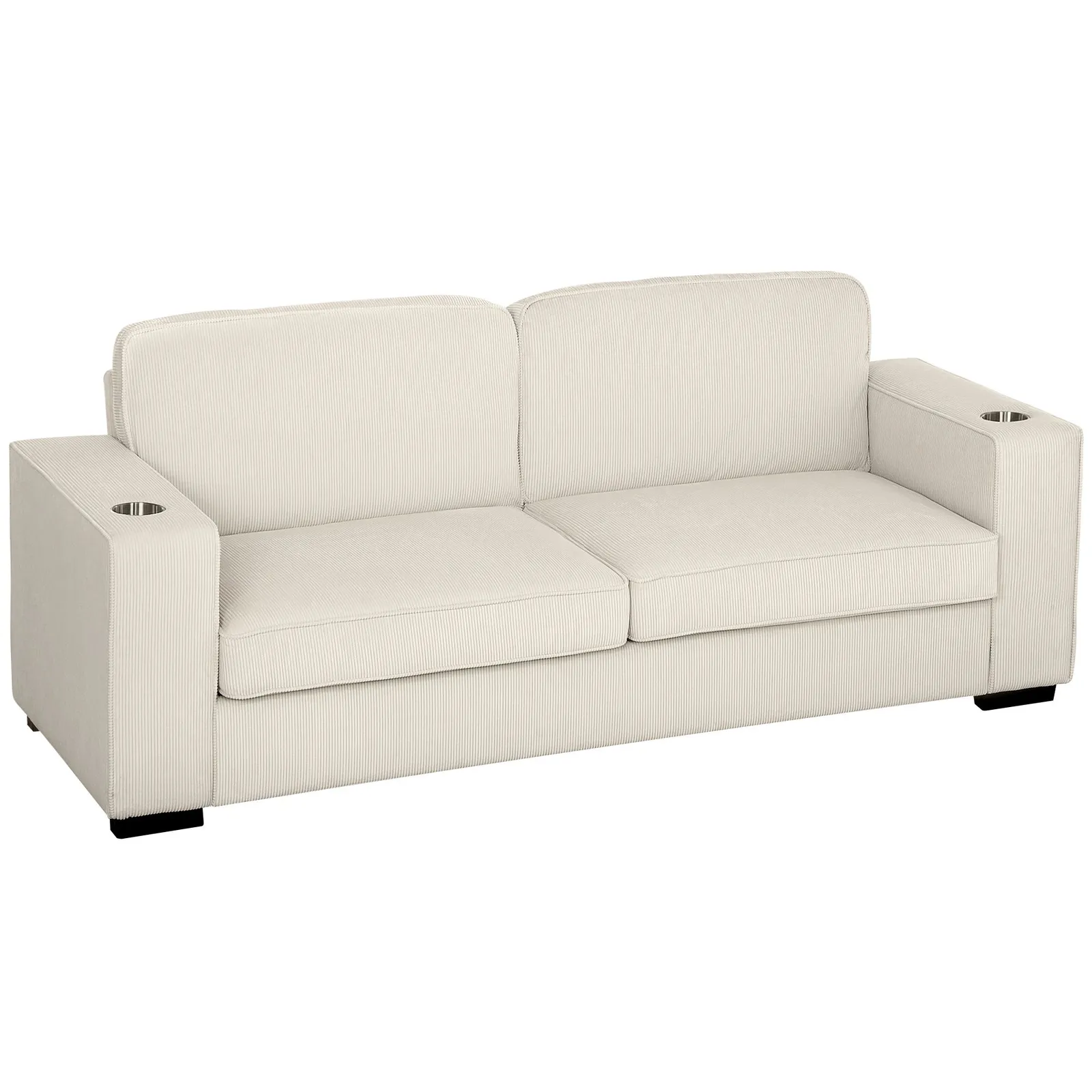 HOMCOM Modern 3 Seater Sofa Upholstered Corduroy Sofa Couch Cream White 2
