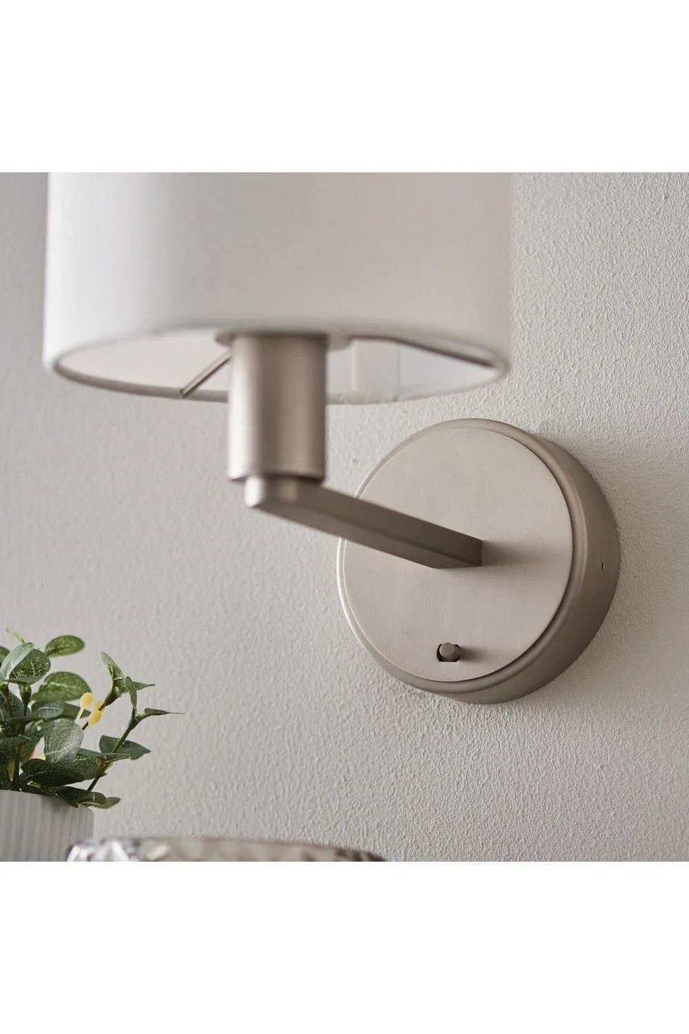 Netlighting Daley 1 Light Indoor Wall Light Matt Nickel Plate Vintage White Faux Silk E14 in Grey 5