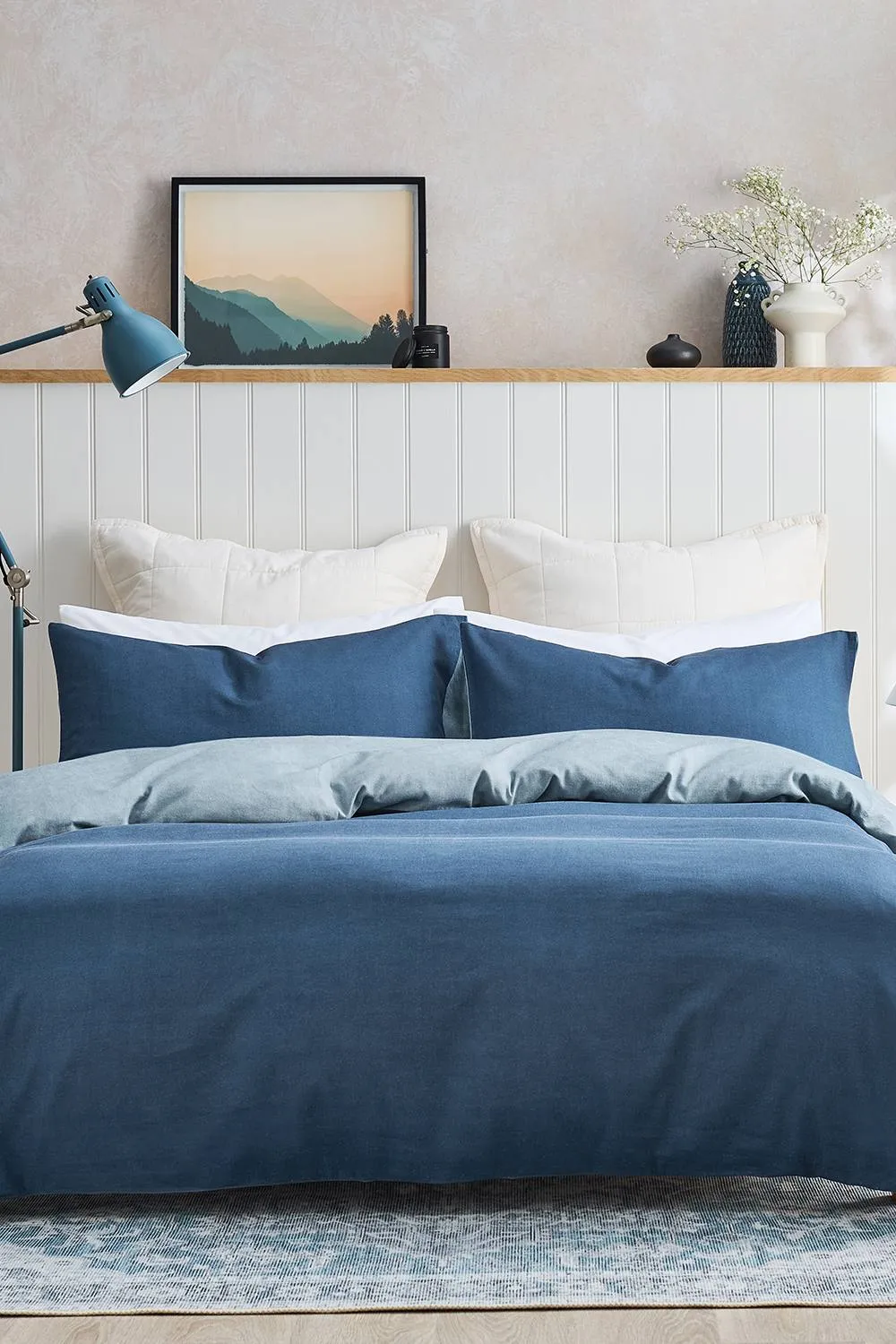 CHRISTY 'Relaxed Linen' Washed Finish Reversible Standard Pillowcase Pair in Blue 4