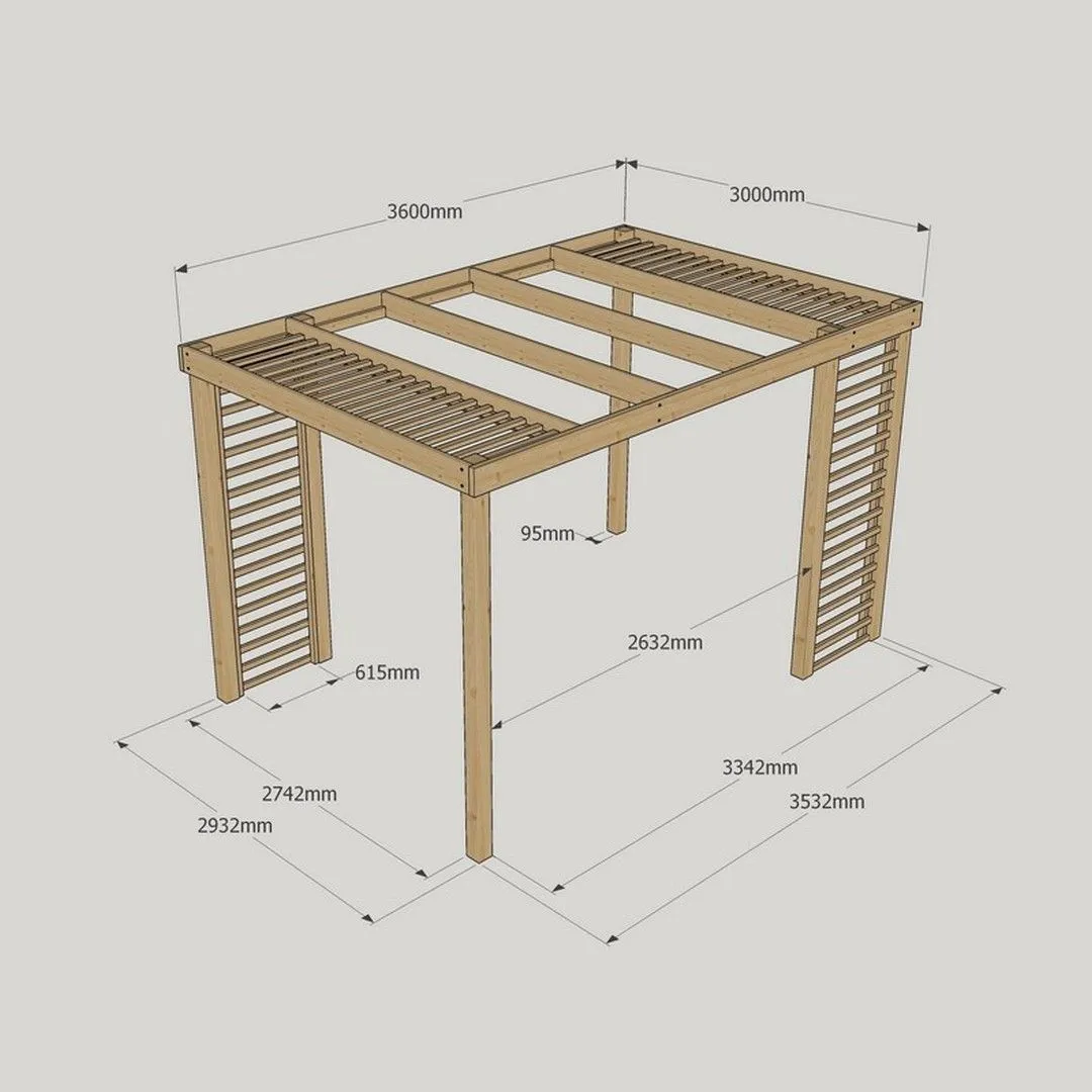 Rutland County Garden Furniture Ltd Panel Pergola - Wood - L300 x W360 cm - Rustic Brown in Light Green 5
