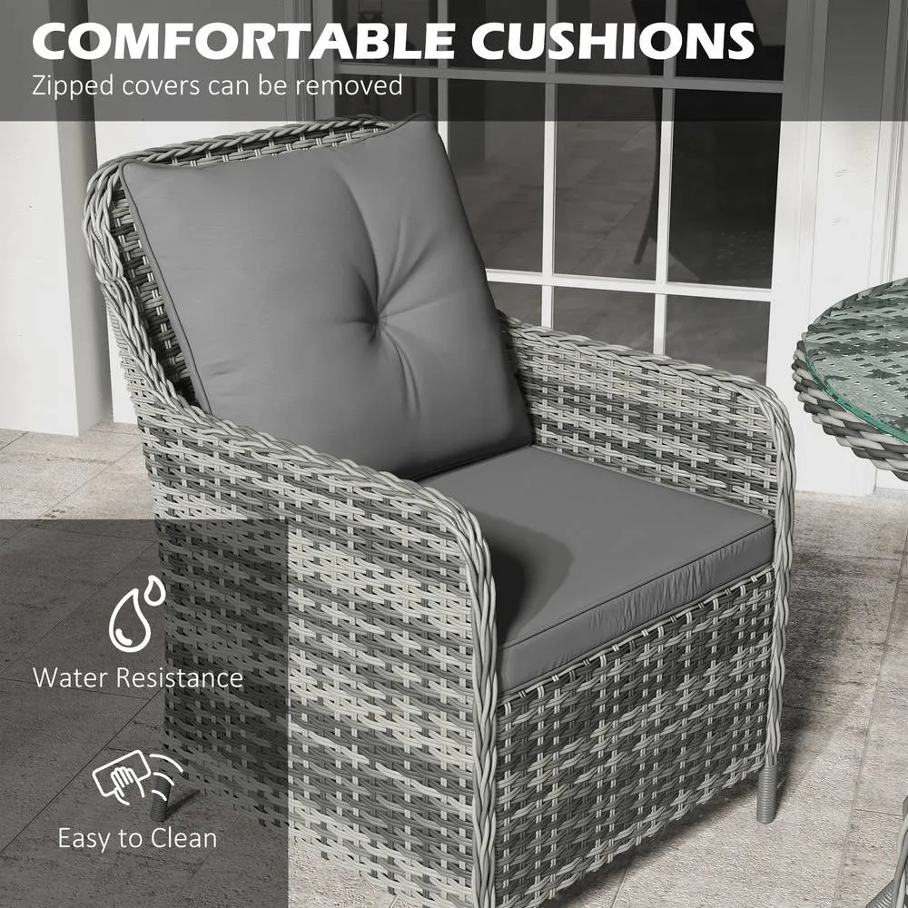 OUTSUNNY Luxury Rattan Garden Dining Set W/ Parasol, Cushions in Mid Grey 6