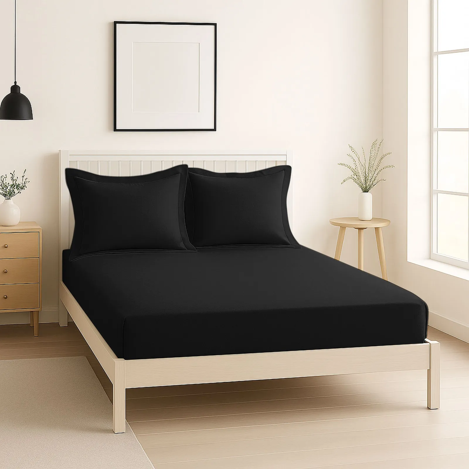 Snug City Luxury 200TC Oxford Border Pillowcase Pair Soft Feel in Black