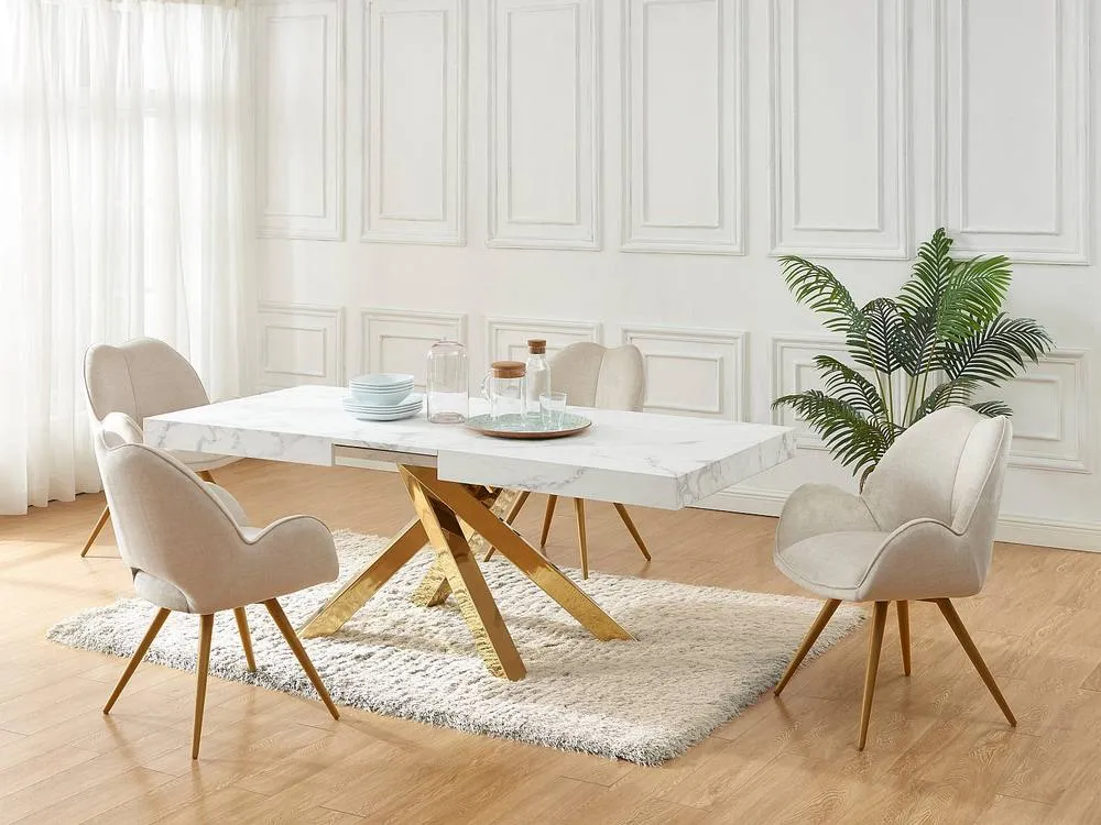 Vente-unique 6 - 10 Seater Extendable Dining Table In MDF & Metal - White and 6