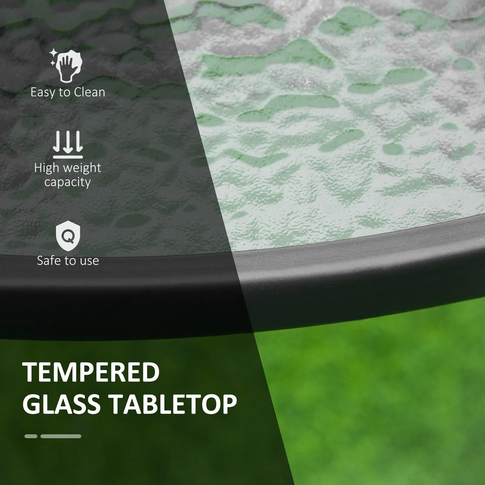 OUTSUNNY 106cm Round Garden Dining Table with Parasol Hole TempeGlass Top in Black 5