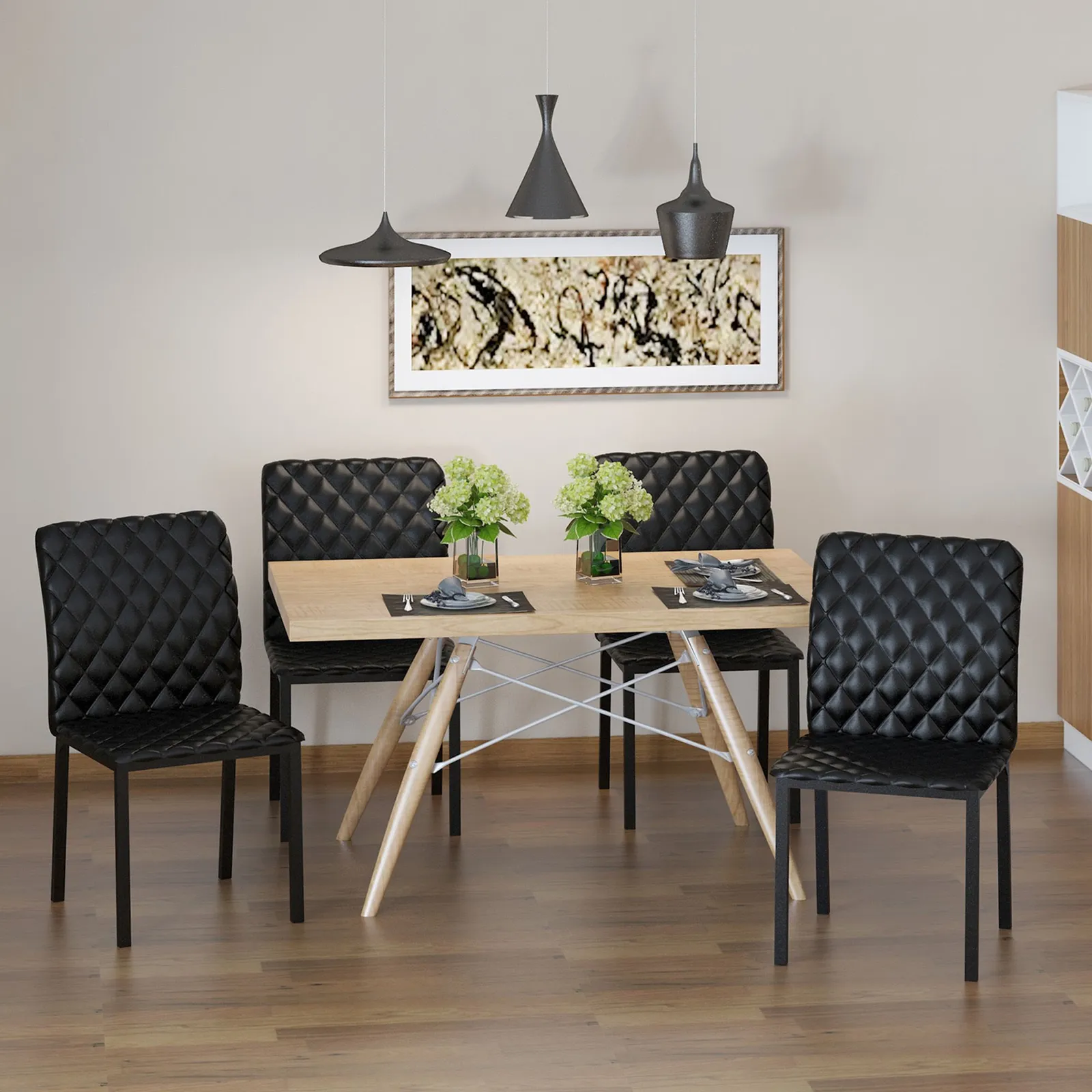 HOMCOM Modern Dining Chairs Faux Leather Accent Chairs for Kitchen in Black
