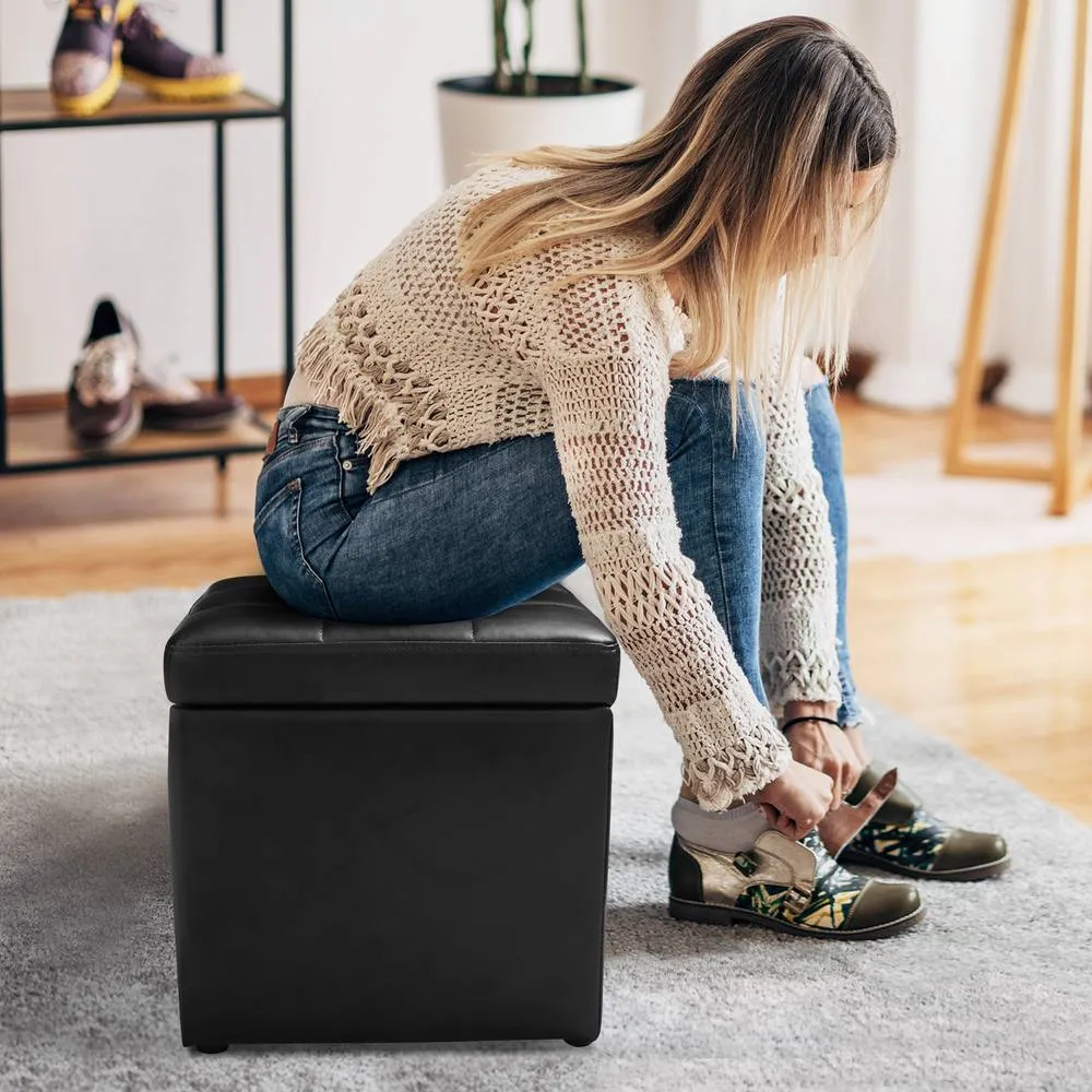 Costway Stool With Storage Space Storage Stool With Lid Storage Box in Black 5