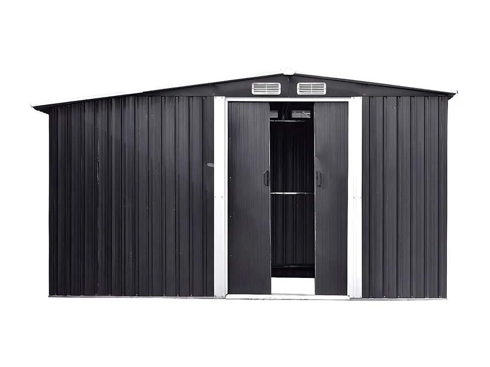 Vente-unique Galvanised Steel Garden Shed With Log Store - Grey - 10.29 M² - LERY in Dark Grey 6
