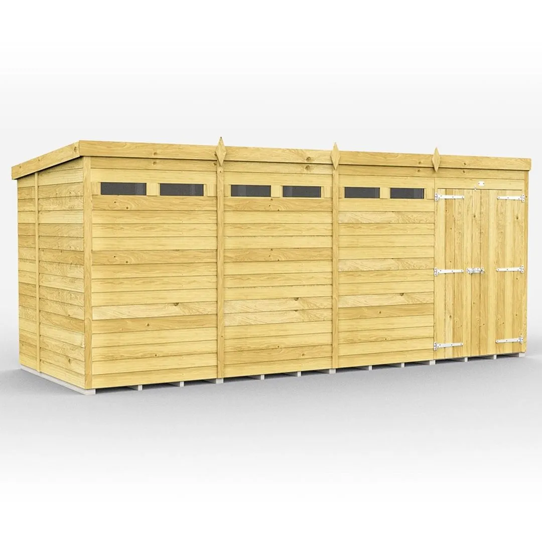 Buttercup Farm 16 x 6 Feet Pent Security Shed - Double Door - L178 x W474 x H201 cm in Brown