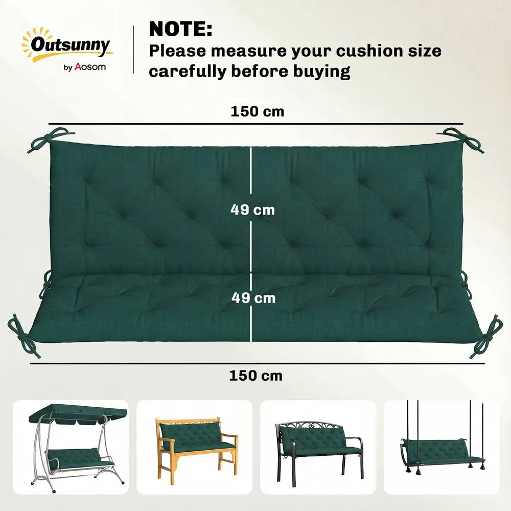 OUTSUNNY 2 Seater Garden Bench Cushion Outdoor Seat Pad with Ties in Green 3