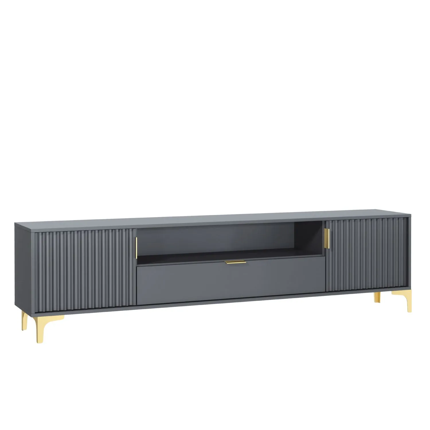 Creative Furniture Tide Crest TV Unit Gold 200cm - Modern Fluted Design in Grey or White in Dark Grey 2