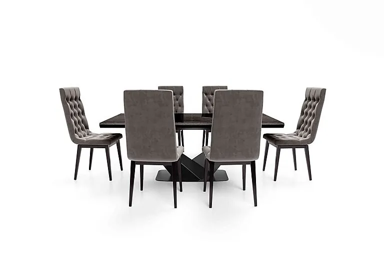 Vita Extending Dining Table and 6 Button Back Chairs - 260-cm - Miraglio Granite