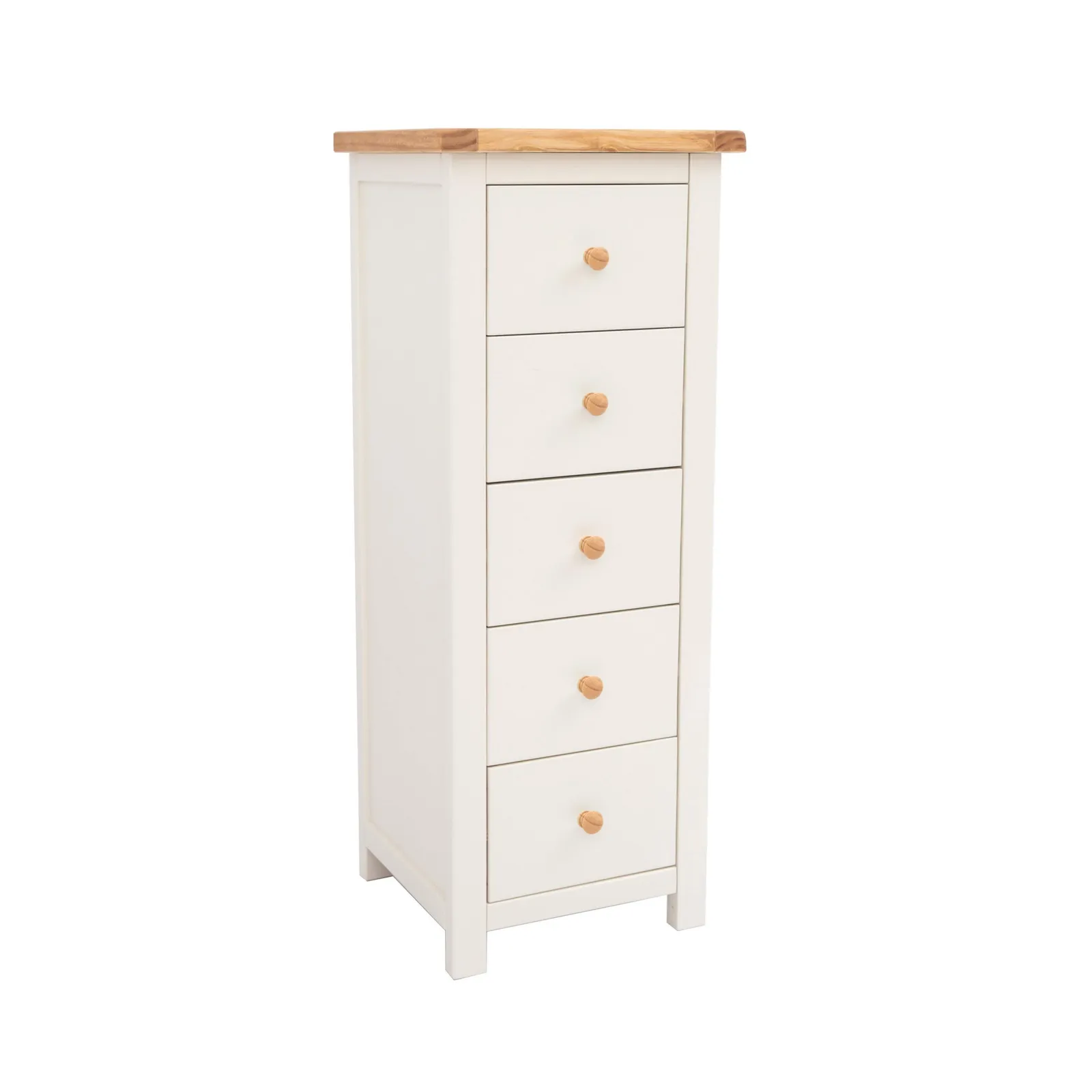 Cabinet Bits Maggiori 5 Drawer Narrow Chest of Drawers Wood Knob in Off-White