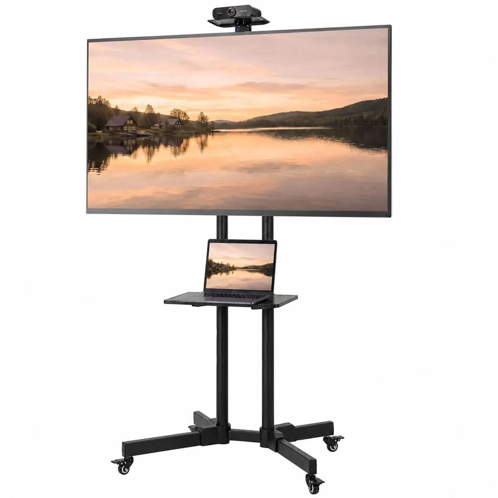 HOMCOM Mobile TV Stand on Wheels for 32-75 Inch Screens, Height Adjustable in Black
