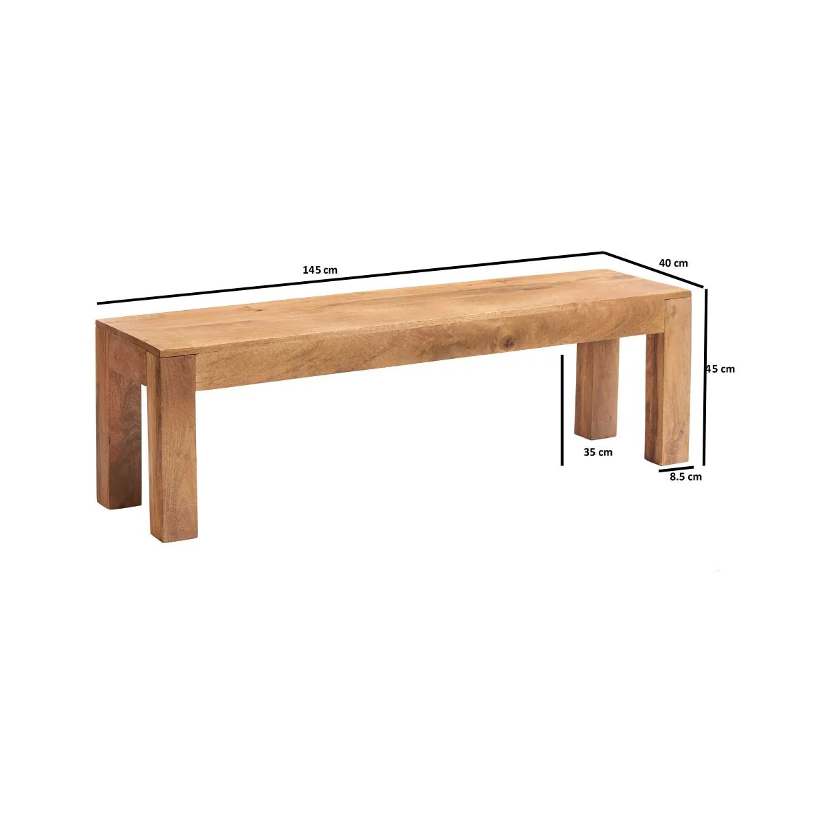 IH Design Solid Light Mango Dining Bench in Light Brown 6