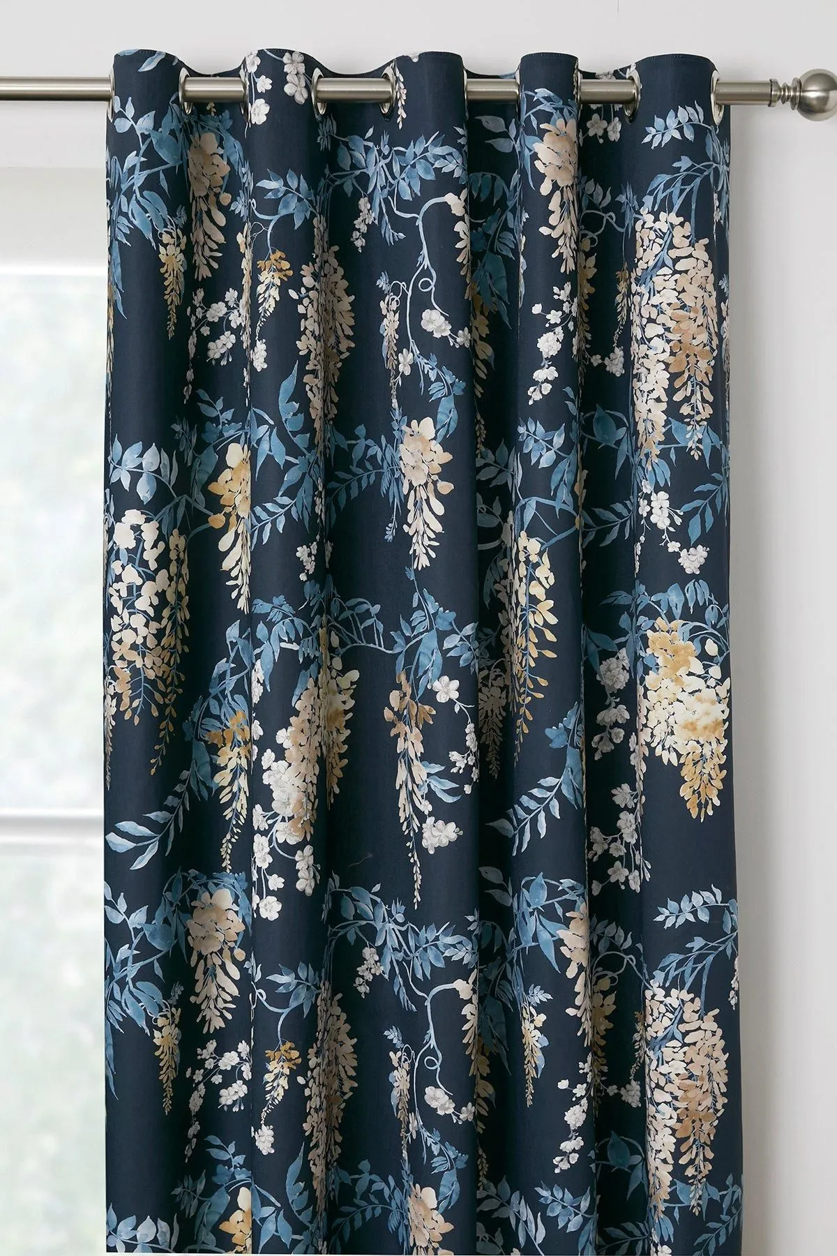 Dreams & Drapes 'Wisteria' Floral Print Pair of Eyelet Curtains in Navy 2
