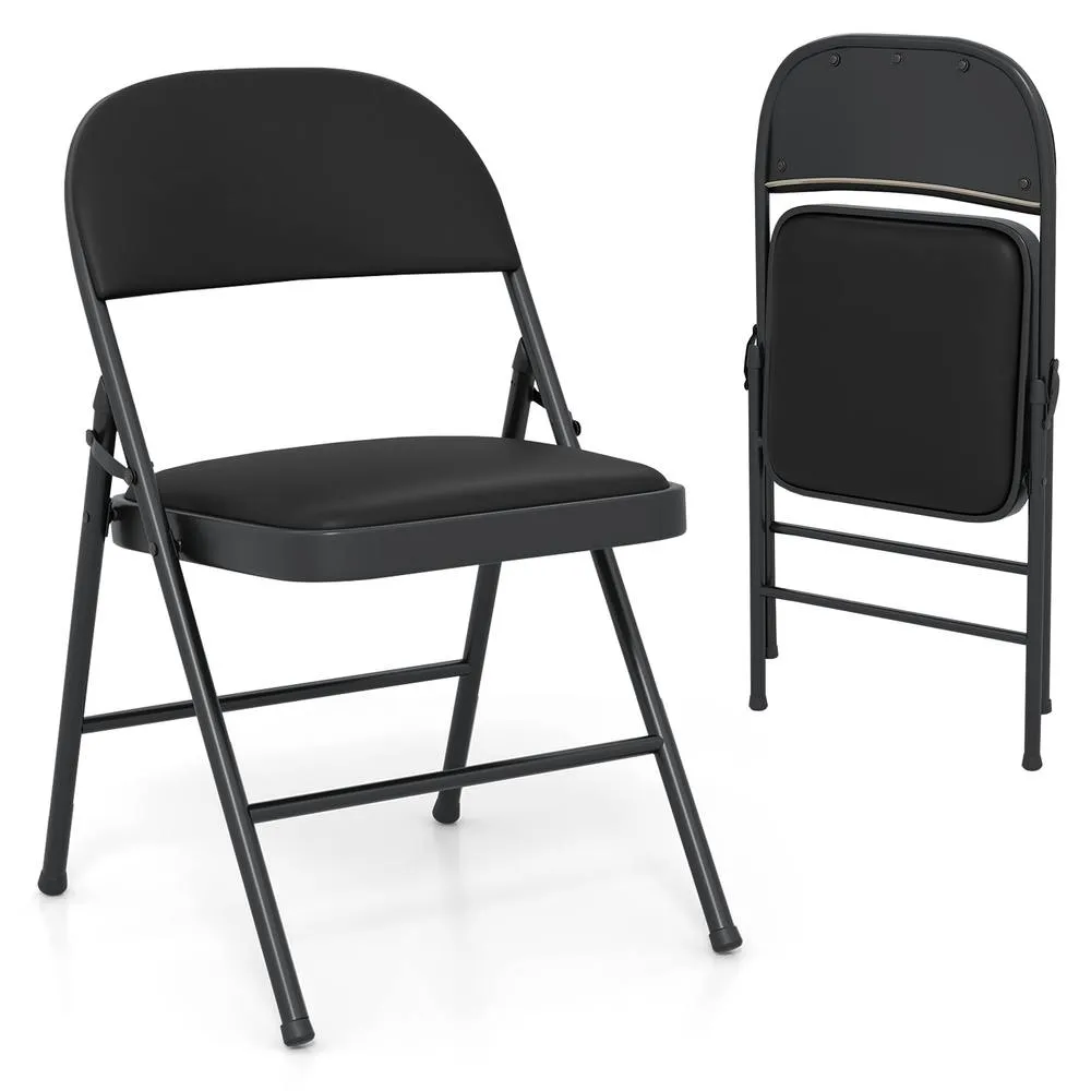 Costway Folding Chairs Padded Party Chairs with Metal Frame in Black