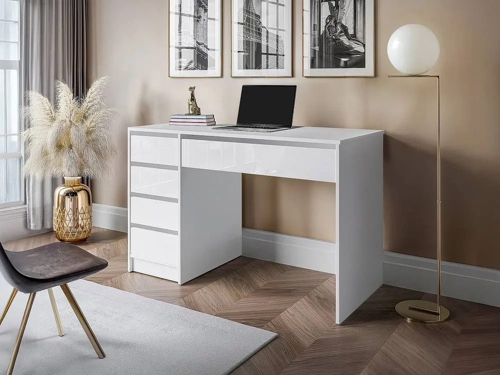 Vente-unique Desk With 5 Drawers - Gloss White - JENEMI 4