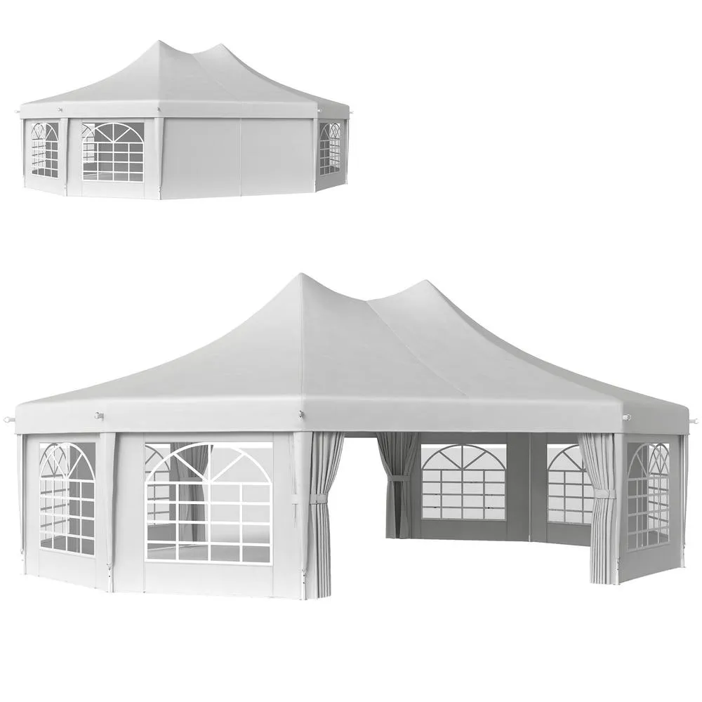 OUTSUNNY 10 Sides Heavy Duty Tent Gazebo Outdoor Party Wedding Event Marquee in White 2