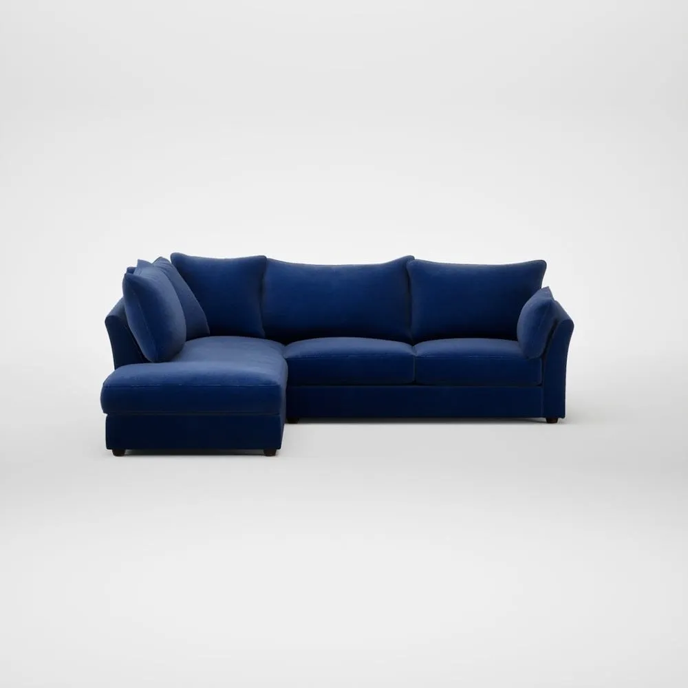 Heal's Tailor Left Hand Facing Corner Sofa Smart Luxe Velvet Azure Walnut Stained Feet 2
