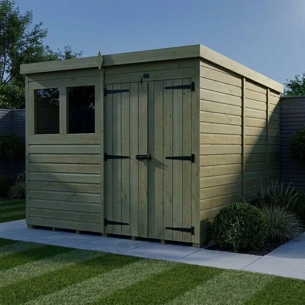Buttercup Farm 8ft x 9ft Pent Garden Shed Double Door With Windows - Timber in Brown 3