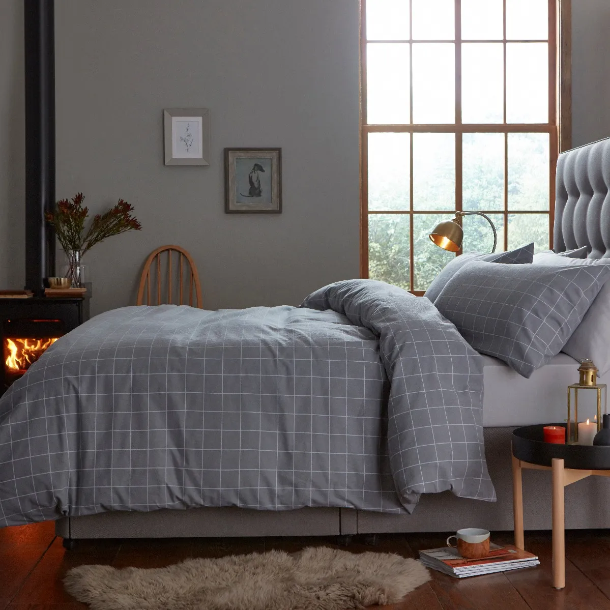 SILENTNIGHT BRUSHED CHECK DUVET SET - BLUSH - SUPER KING