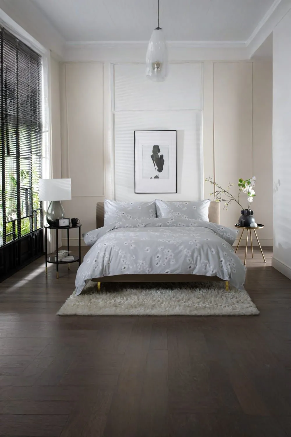 The Lyndon Company Petite Fleure Printed 100% Cotton Duvet Cover Set with Piped Edges in Grey 1