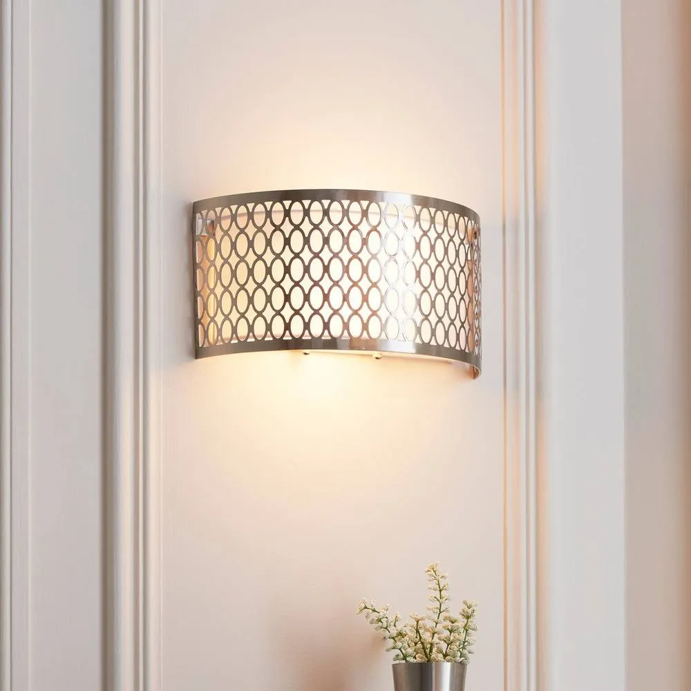 Netlighting Cordero Flush Wall Lamp Nickel Plate White Fabric Frosted Glass 2xE14 in Grey 5