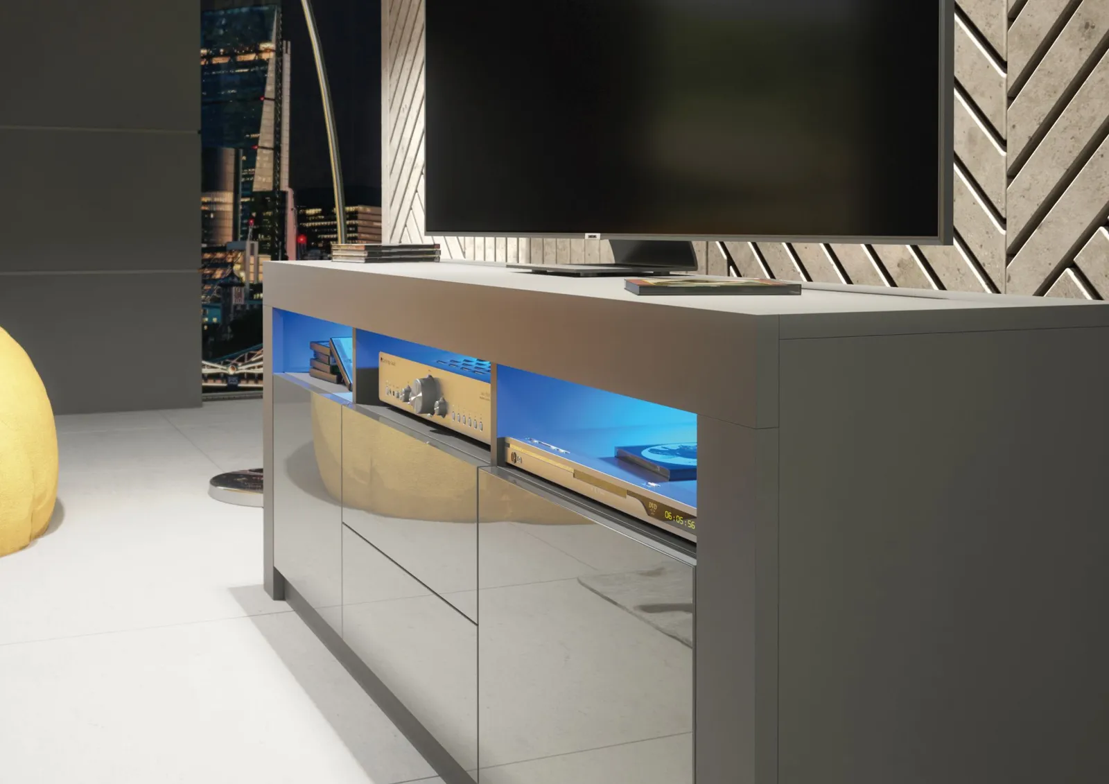Creative Furniture Shine TV Unit 160cm - A Bright & Stylish Cabinet with Gloss Doors & LED Lights in Dark Grey 5