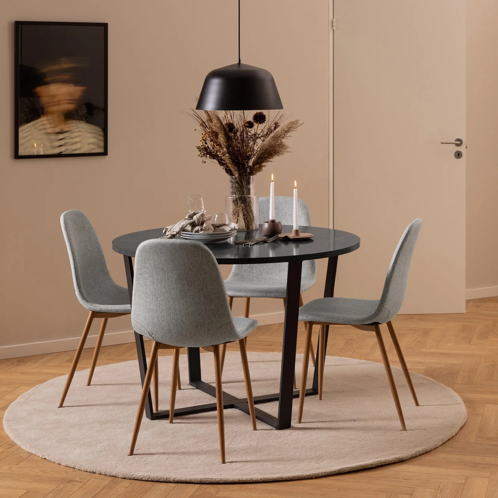 Furniture To Go Amble Round Dining Table with Black Marble Melamine Top & Black Legs 4