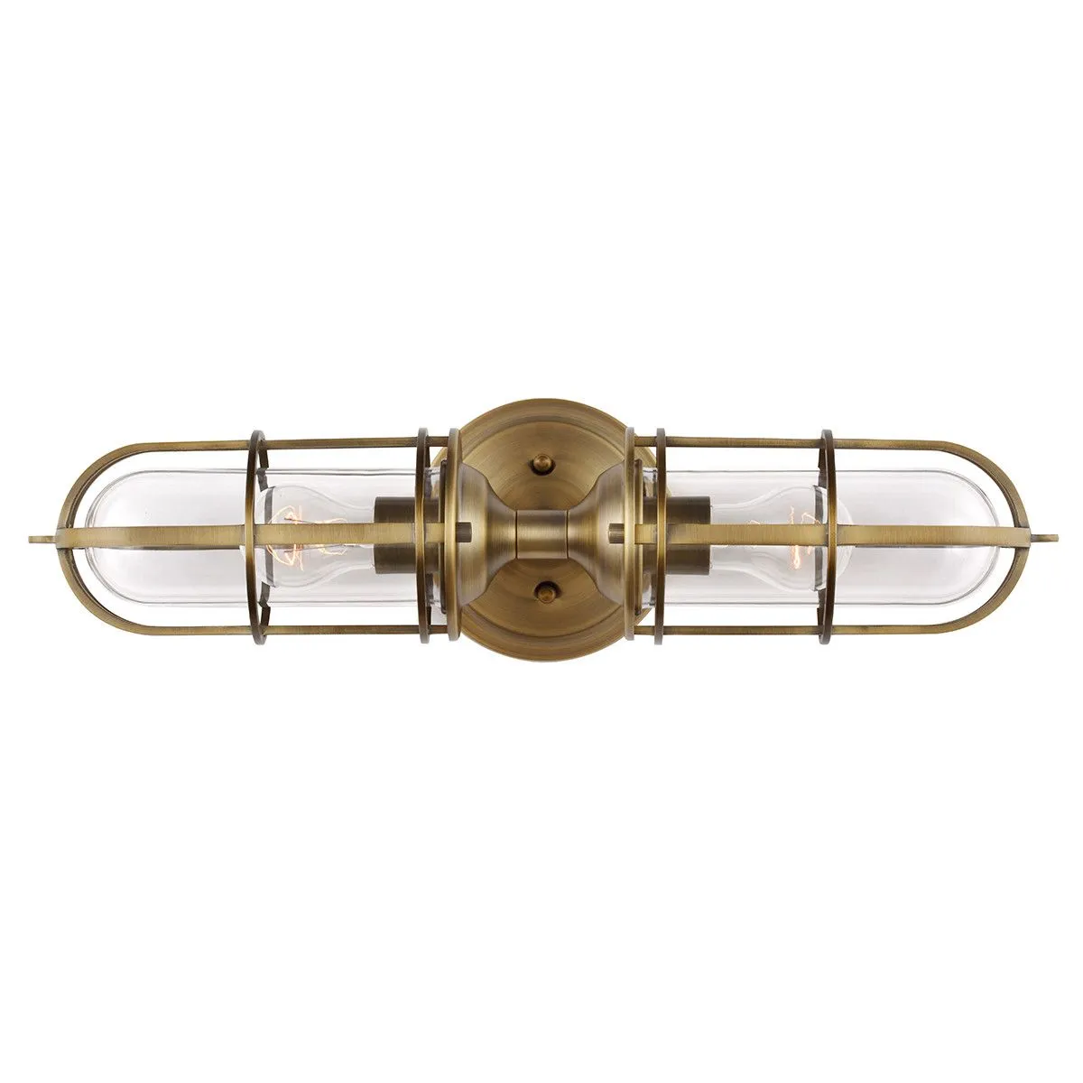 Netlighting Feiss Urban Restoration 2 Light Wall Light Dark Antique Brass IP44 in Yellow