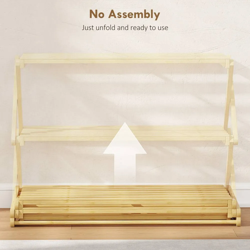 HOMCOM Bamboo Shoe Rack, Folding Shoe Shelf in Natural 4