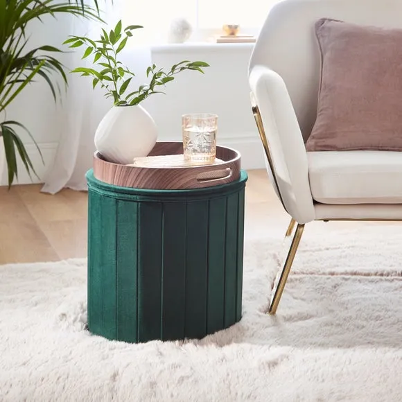 Round Ottoman with Tray, Velvet 2