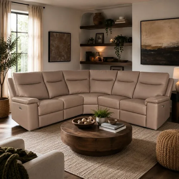 Aspire Toronto Leather Power 5 Seater Recliner Corner Sofa