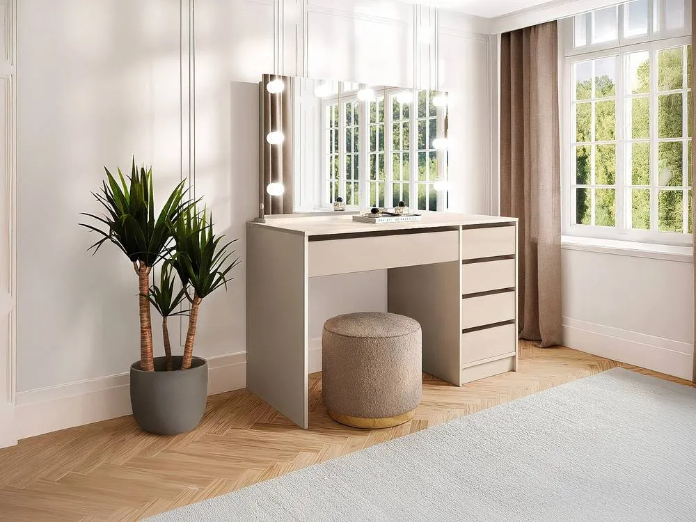 Vente-unique Dressing Table With LED Mirror - 5 Drawers - Beige - JENEMI