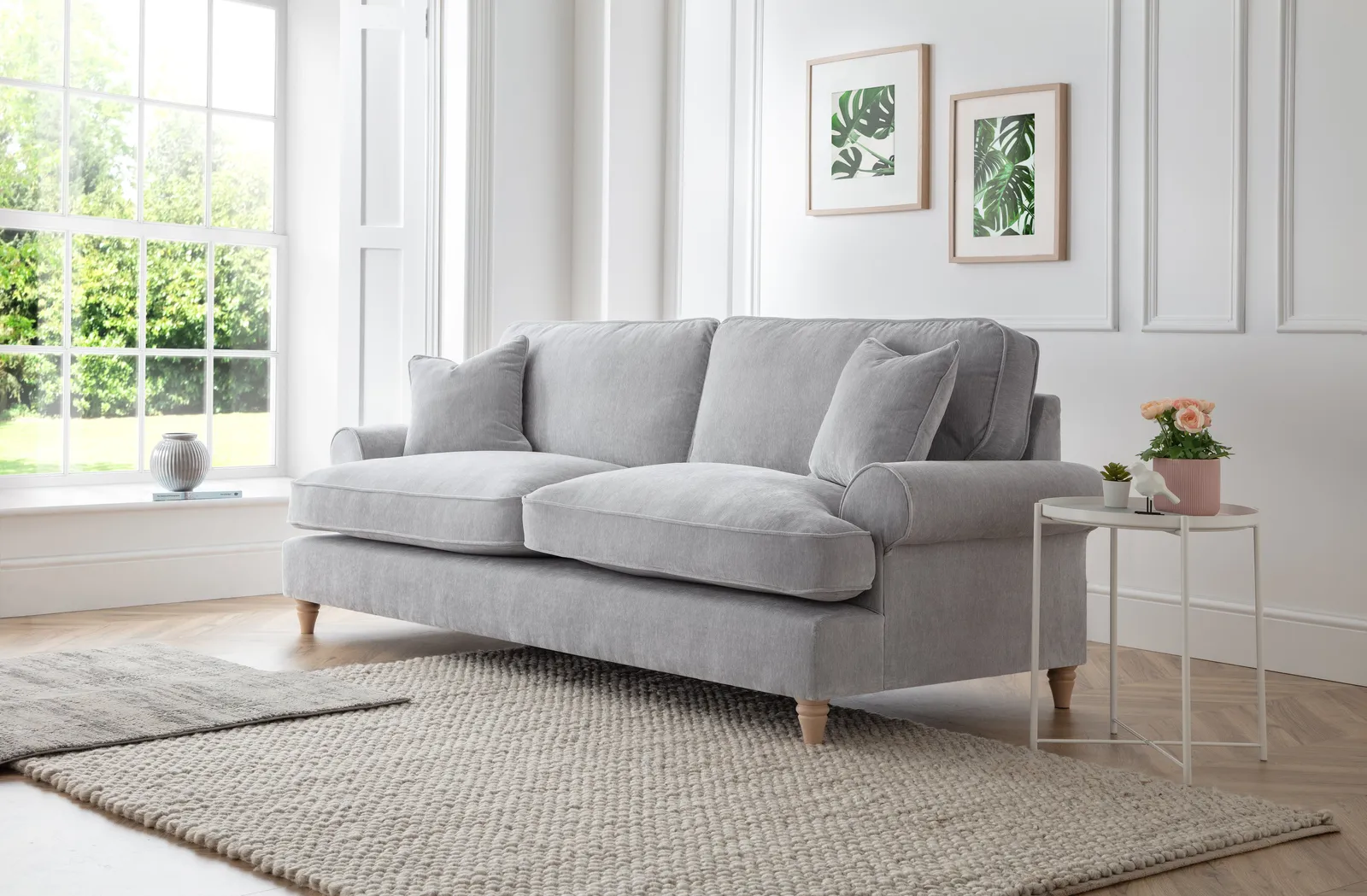 The Great Sofa Company Ezra 2 Seater Textured Velvet Sofa - Scroll Arm in Light Grey 3