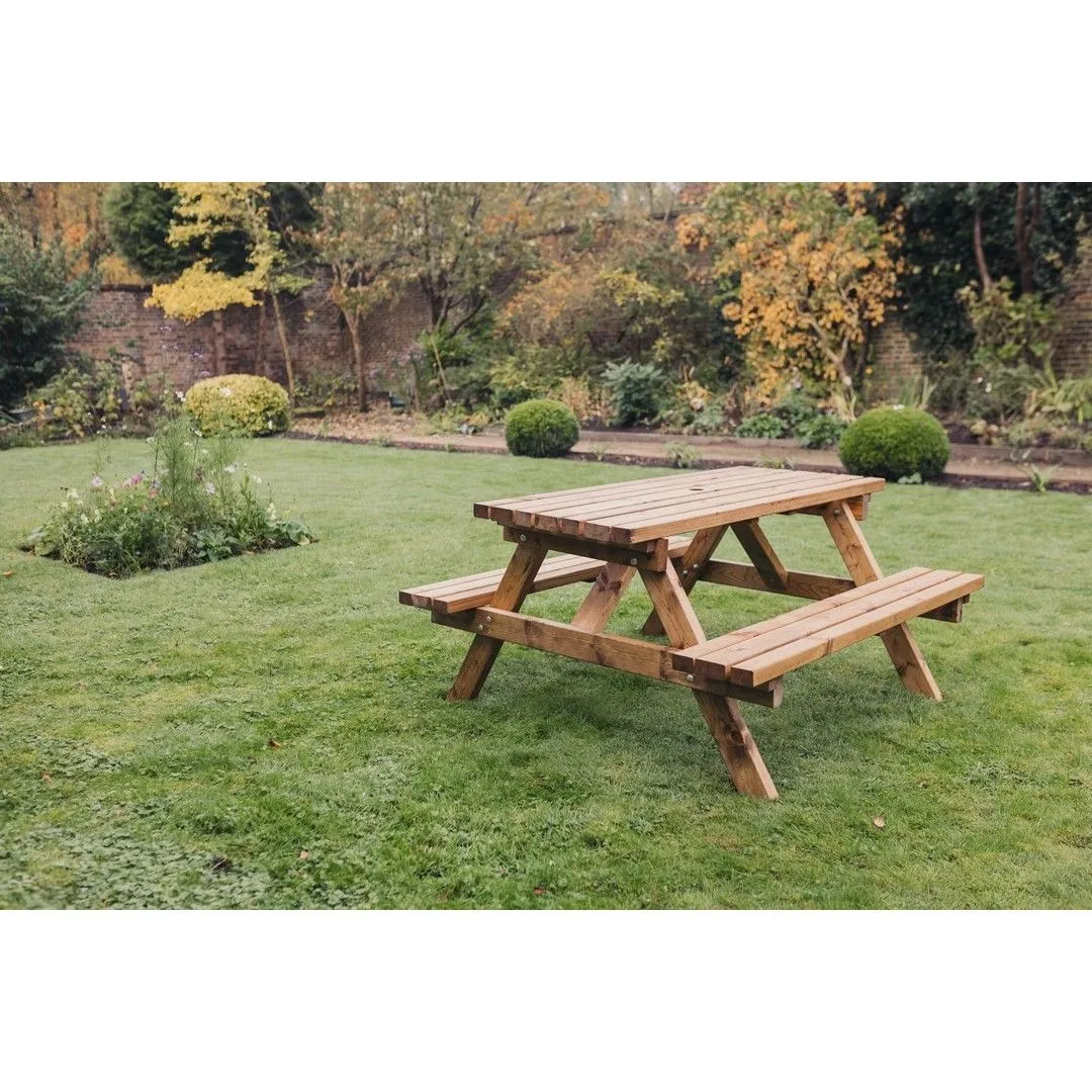 Churnet Valley Garden Furniture Ltd Valley Deluxe Picnic Table - L150 x W150 x H90cm - Partially Assembled in Brown