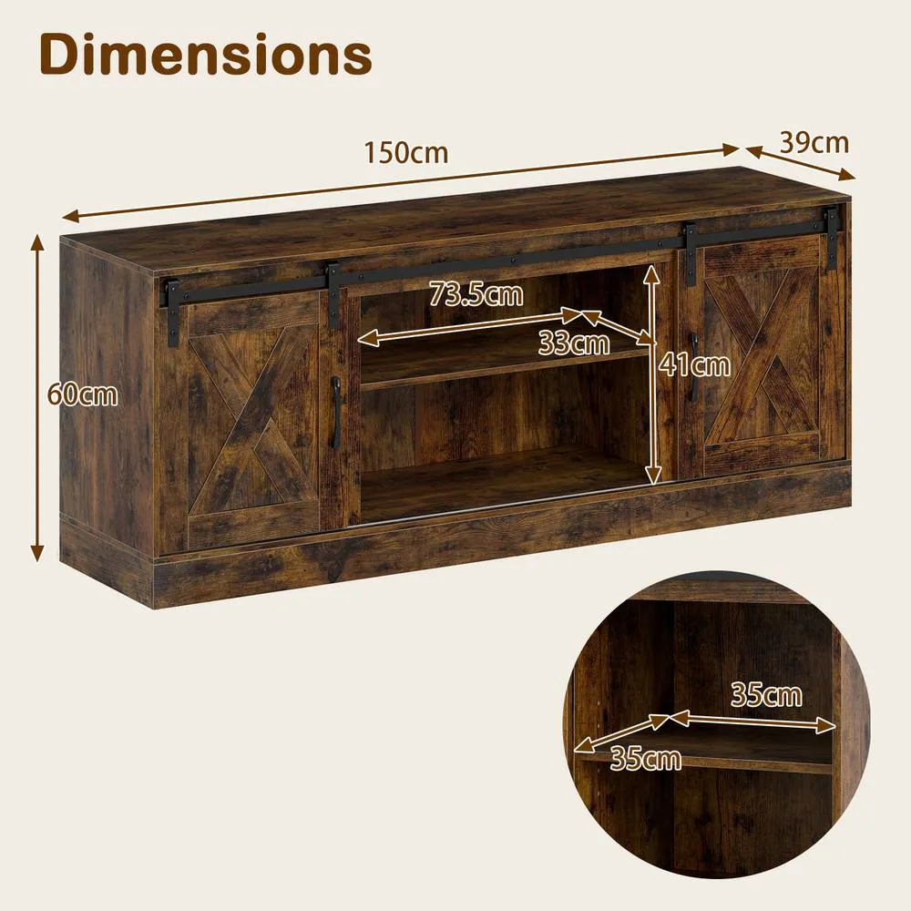 Costway Wooden TV Stand Cabinet for 70 Inch TVs Media Entertainment Center in Brown 2