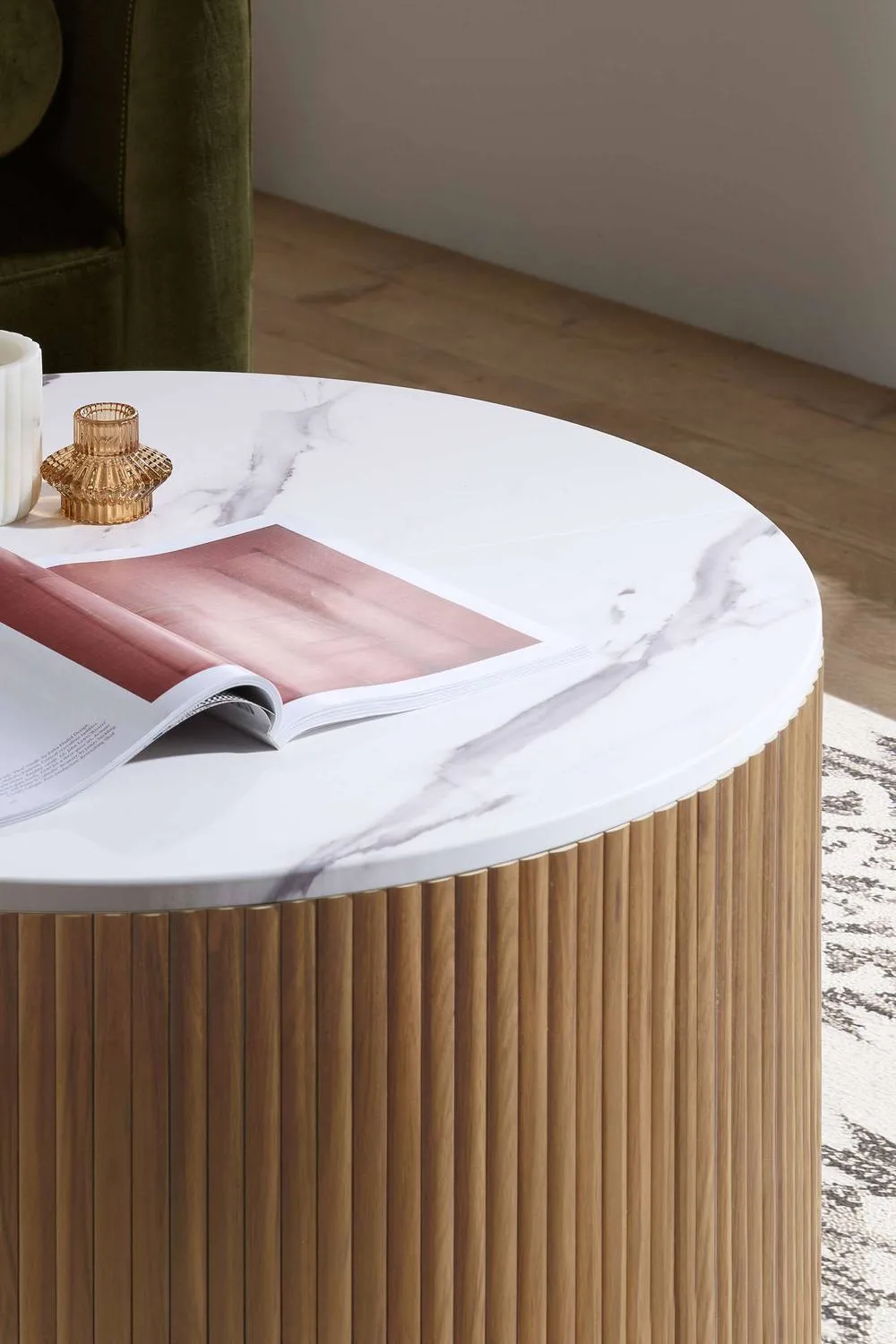 Birlea Kagu Coffee Table Fluted Ribbed Oak & Marble effect in Light Oak 5