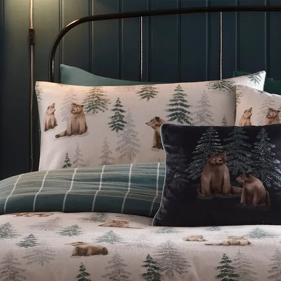 Dreams n Drapes Lodge Bear Walks Natural Duvet Cover and Pillowcase Set 2