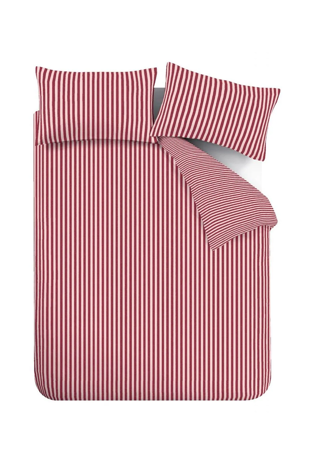 Catherine Lansfield 'Epping Textured Stripe' Reversible Duvet Cover Set in Burgundy 5