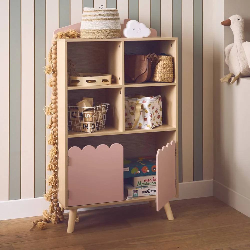 sweeek Children's pine wood library 2 doors 4 shelves in Pink 4