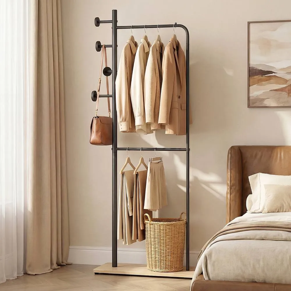 Costway Double Rods Clothes Hanging Rack in Black 3