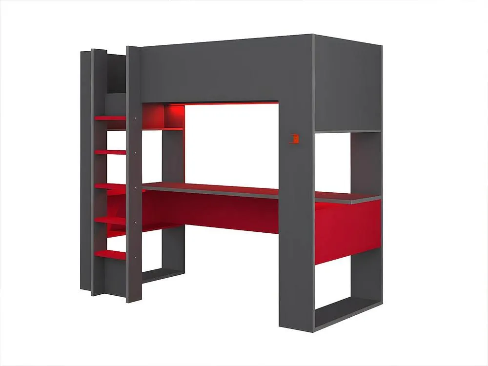 Vente-unique Gaming High Sleeper Bed With Integrated Desk & Storage - 90 X 200 Cm in Grey 2