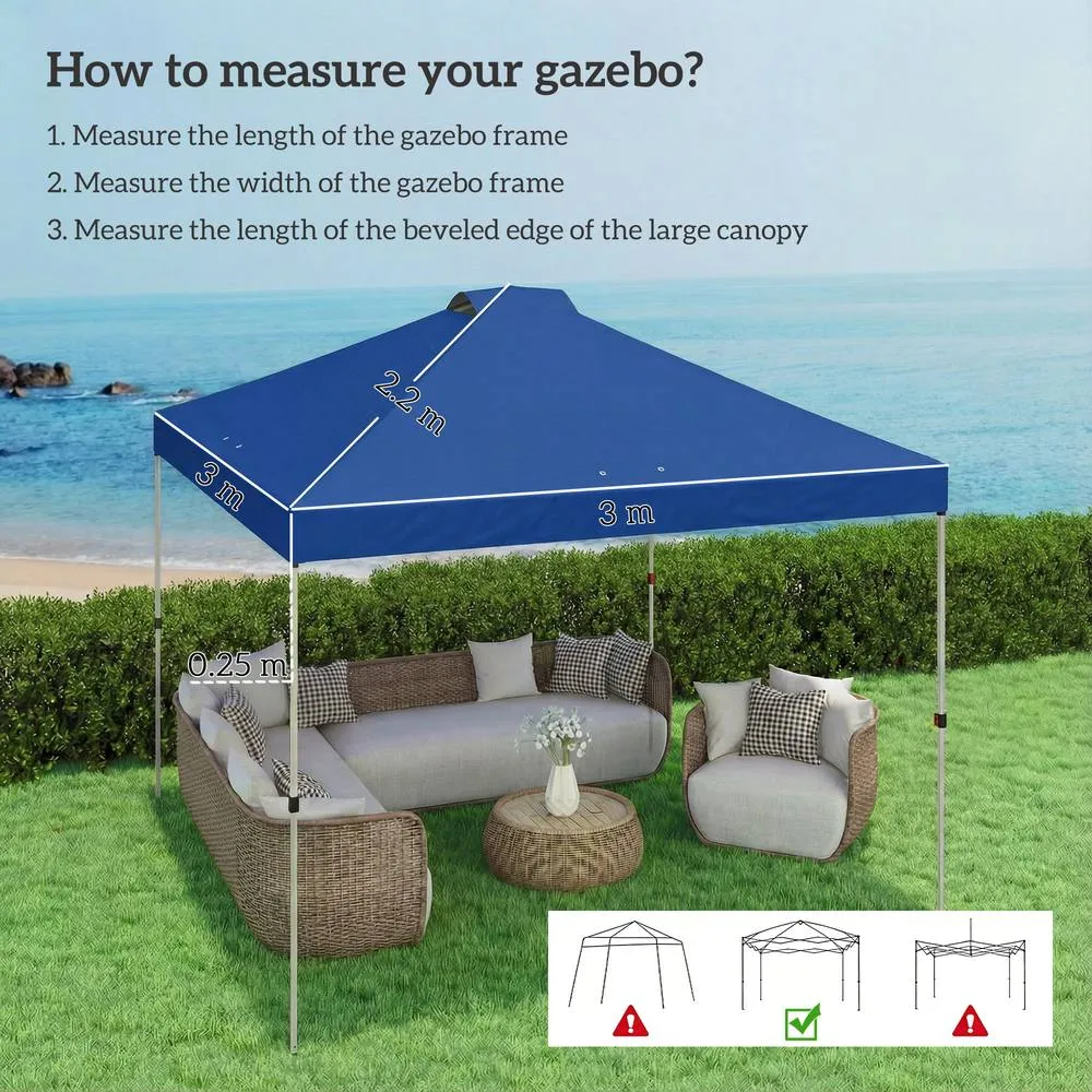 OUTSUNNY Gazebo Roof Replacement UV50+ Waterproof for 3 x 3 m Frame in Blue 3