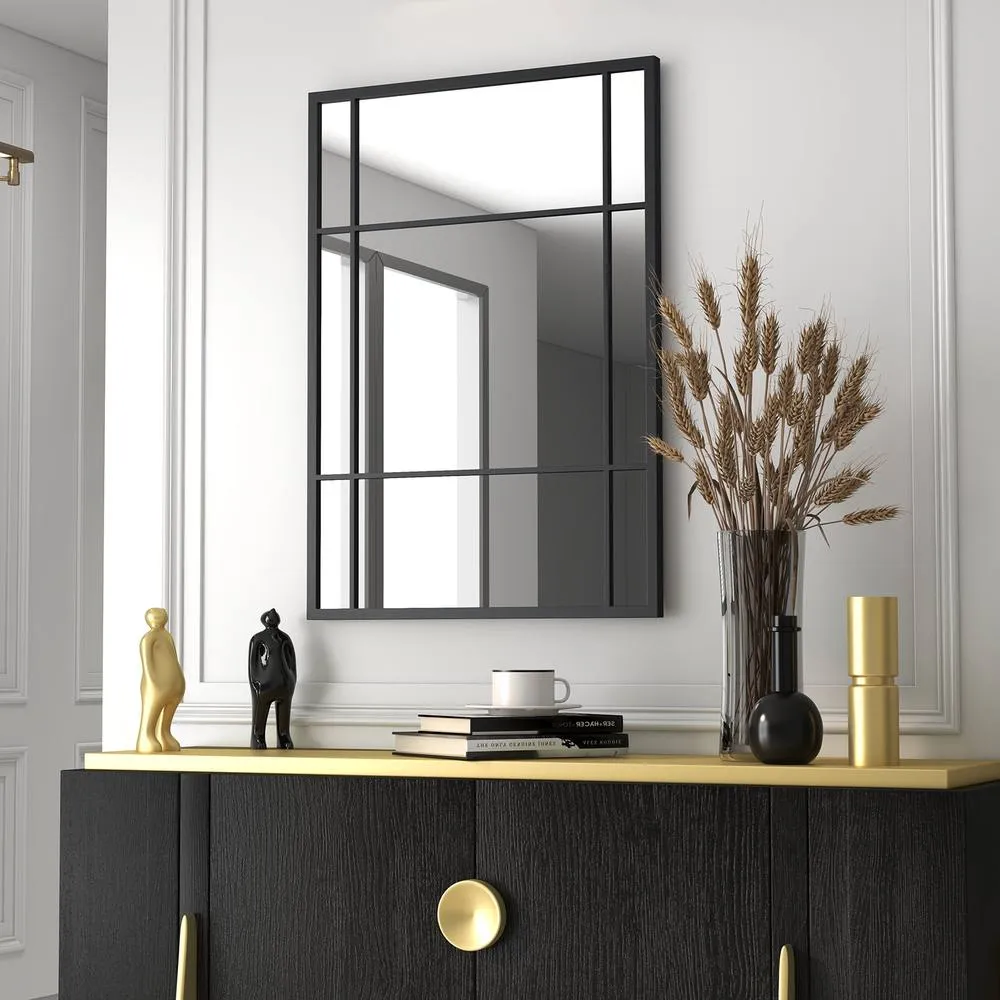 Costway 100x70cm Wall Mounted Mirror Rectangular Hanging Decorative Mirror in Black 5