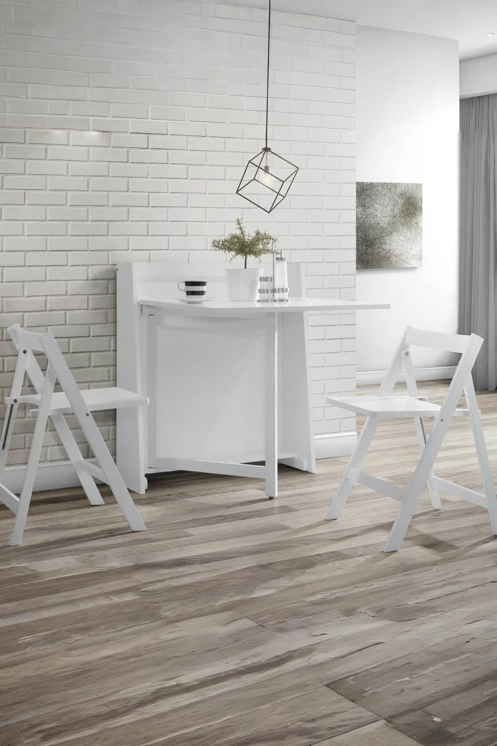 Julian Bowen Helsinki 2 Seater Compact Drop Leaf Dining Set with Folding Chairs in White