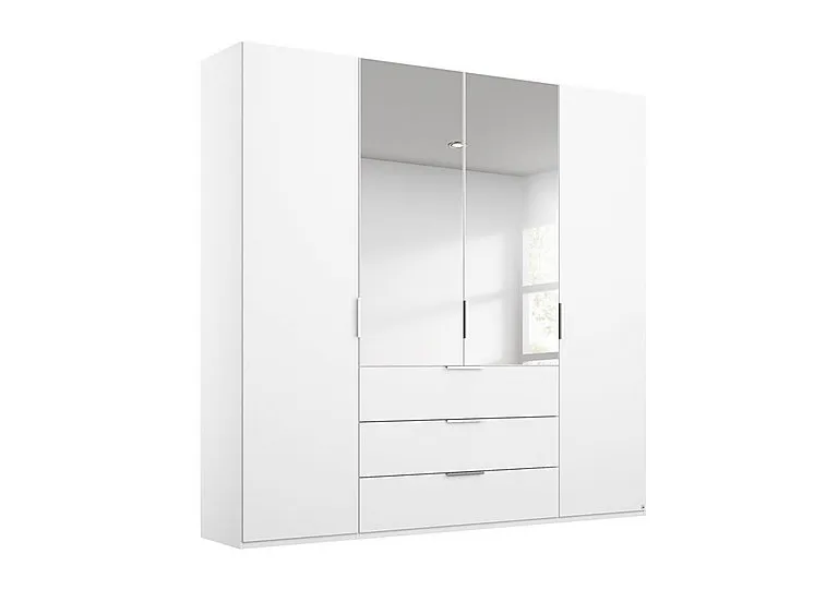 Formes Decor 4 Door Combi Hinged Wardrobe with 2 Mirrors and Drawers - White